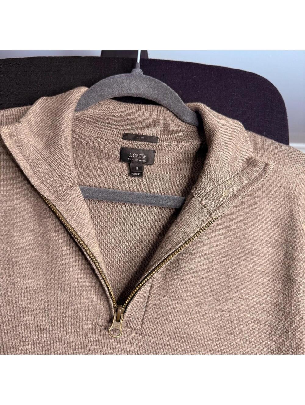 J. Crew Men’s Merino Wool Quarter-Zip Sweater - Light Brown, Size Small